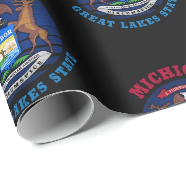 Papier Cadeau Drapeau de l'État des Grands Lacs du MICHIGAN (Coin rond)