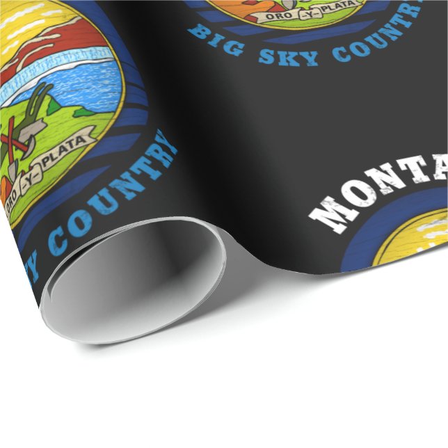 Papier Cadeau Drapeau de l'État du BIG SKY MONTANA (Coin rond)