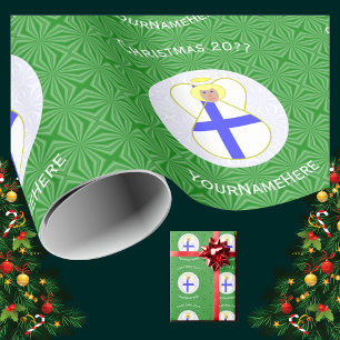 Papier Cadeau Drapeau de Noël ange finlandais personnalisé 