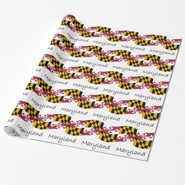 Papier Cadeau Drapeau de ondulation et nom du Maryland (Déroulé)