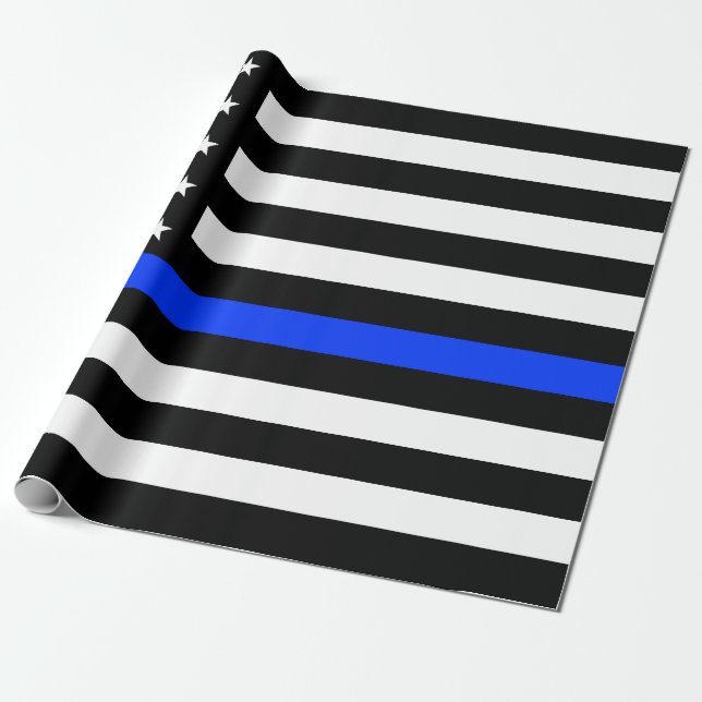 Papier Cadeau Drapeau de police de la ligne bleue mince (Déroulé)