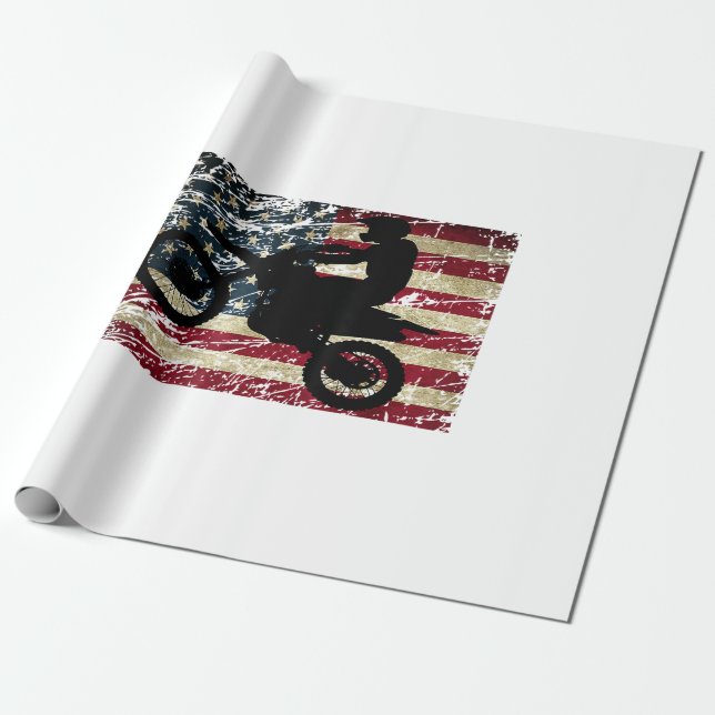 Papier Cadeau Drapeau Dirt Vélo USA Drapeau T-Shirt Motocross Dr (Déroulé)