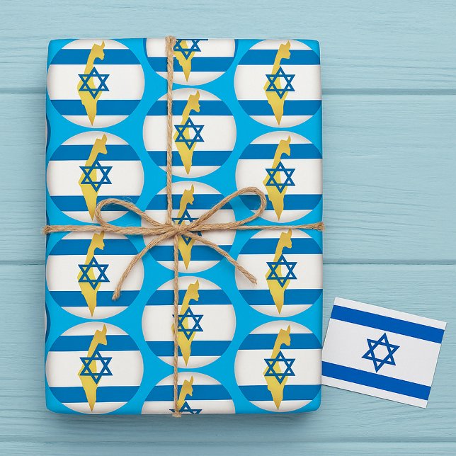 Papier Cadeau Drapeau d'Israël et carte avec emblème de l'étoile (Créateur téléchargé)