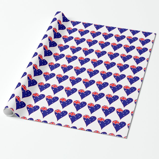 Papier Cadeau Drapeau en forme de cœur d'Australie Funky avec bo (Déroulé)