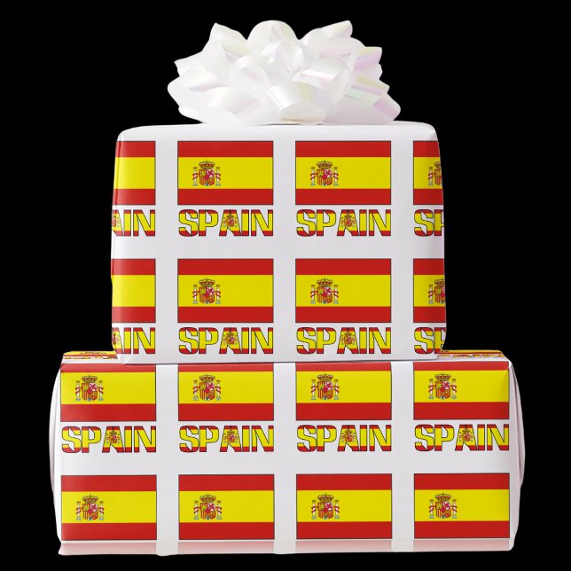Papier Cadeau Drapeau espagnol en mosaïque (Gift wrapping paper with Tiled Spanish Flag and the word SPAIN below in the colors of the flag.)