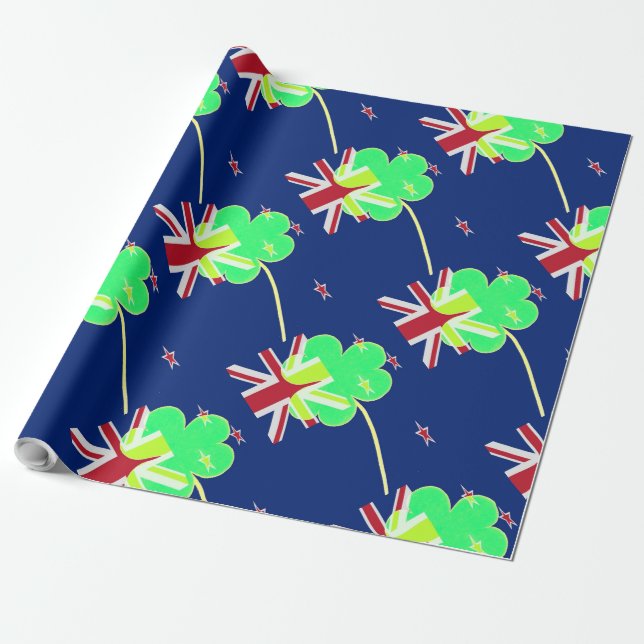 Papier Cadeau Drapeau irlandais de Nouvelle-Zélande Shamrock Trè (Déroulé)