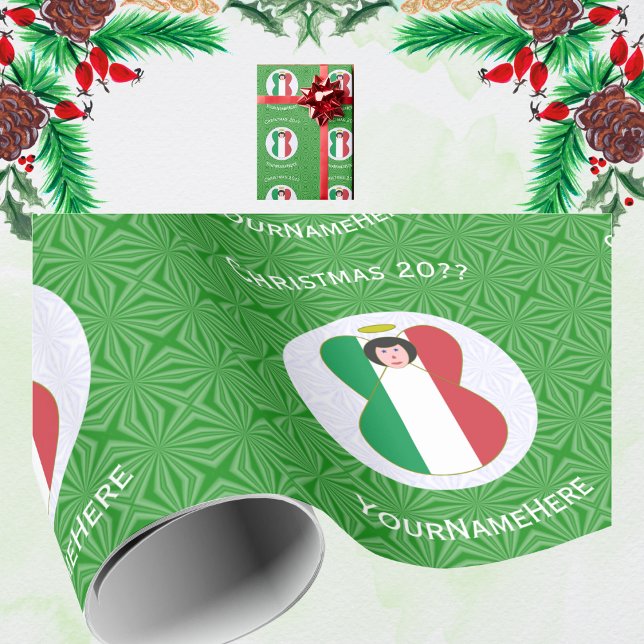 Papier Cadeau Drapeau italien Noël Angel cadeau personnalisé (Créateur téléchargé)