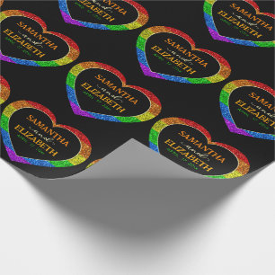 Papier Cadeau Drapeau LGBT coeur arc-en-ciel scintille mariage g
