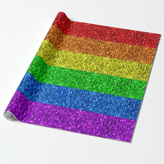 Papier Cadeau Drapeau LGBT vibrante parties scintillant arc-en-c (Déroulé)