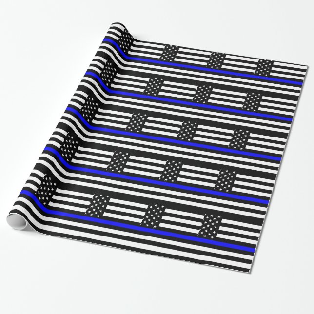 Papier Cadeau Drapeau mince de mémorial de policiers de Blue (Déroulé)