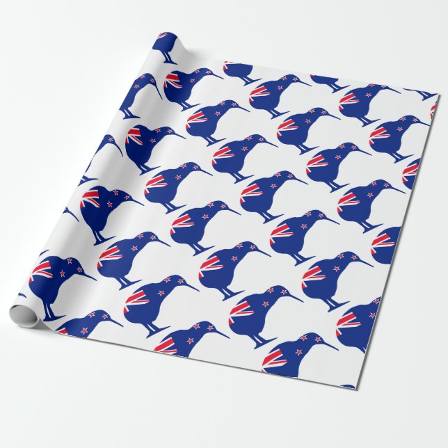 Papier Cadeau Drapeau néo-zélandais avec Kiwi SIlhouette (Déroulé)