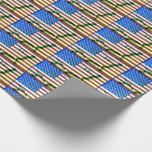 Papier Cadeau Drapeau Patriotique USA Carte américaine Bleu Vert