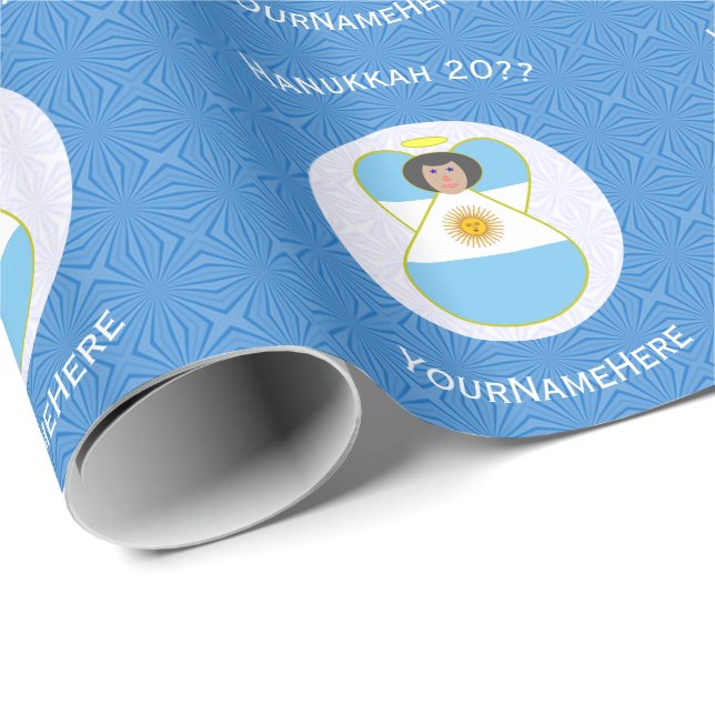Papier Cadeau Drapeau personnalisé de Hanukkah d'Ange argentin (Coin rond)