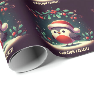 Papier Cadeau Drapeau roumain de Cute Père Noël Robins