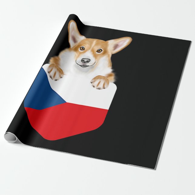 Papier Cadeau Drapeau Tchèque Pembroke Welsh Corgi Chien Dans Po (Déroulé)
