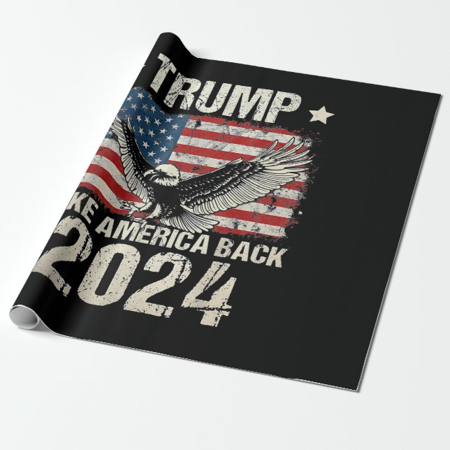 Papier Cadeau drapeau Trump 2024 reprenons l'Amérique hommes fem (Déroulé)