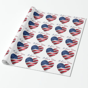 Papier Cadeau Drapeau USA Cœur Je T'Aime