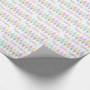 Papier Cadeau Drapeaux à souder blanc âge d'anniversaire 50 enve