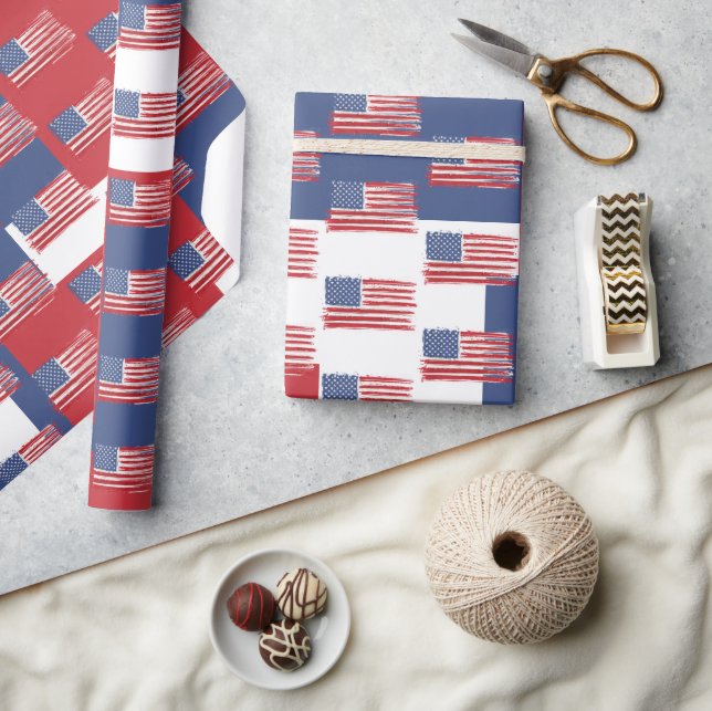 Papier Cadeau Drapeaux américains en rouge blanc et bleu (Artisanat)