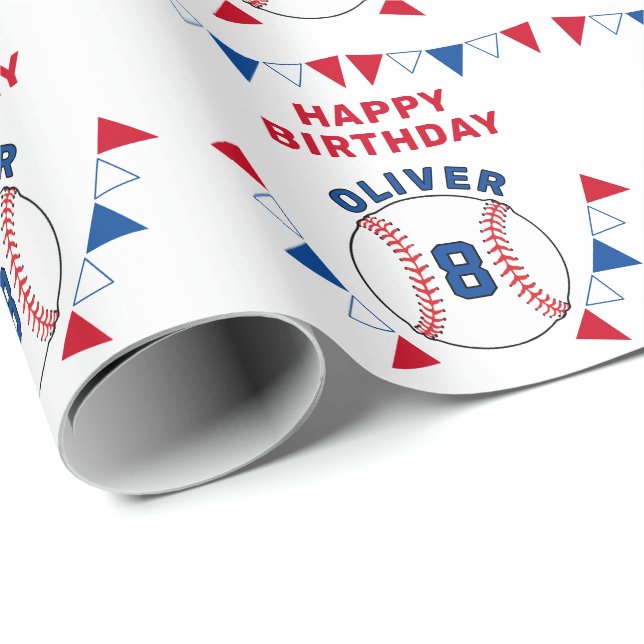 Papier Cadeau Drapeaux de baseball Ball Bunting Anniversaire de  (Coin rond)