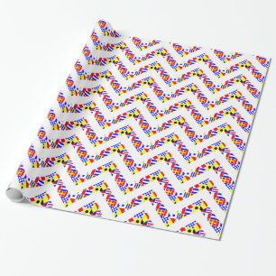 Papier Cadeau Drapeaux de signaux nautiques motif chevron blanc
