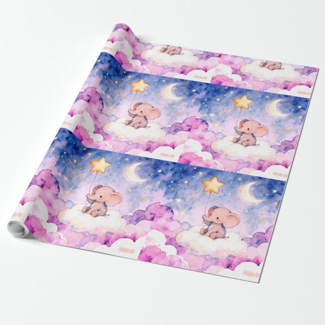 Papier Cadeau Dreamy elephant and stars giant wrapping roll (Déroulé)