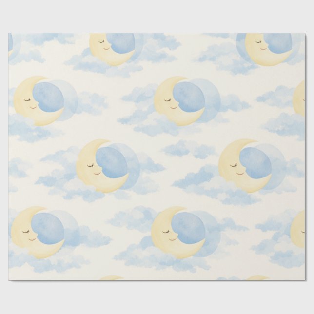 Papier Cadeau Dreamy Moon and Clouds Baby Wrapping Paper (Plat)