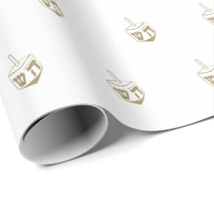 Papier Cadeau Dreidel or et motif blanc Hanoukka Gift 
