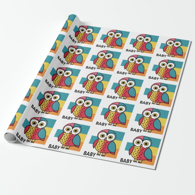 Papier Cadeau Drôle bébé hibou bébé envelopper cadeau bébé (Déroulé)