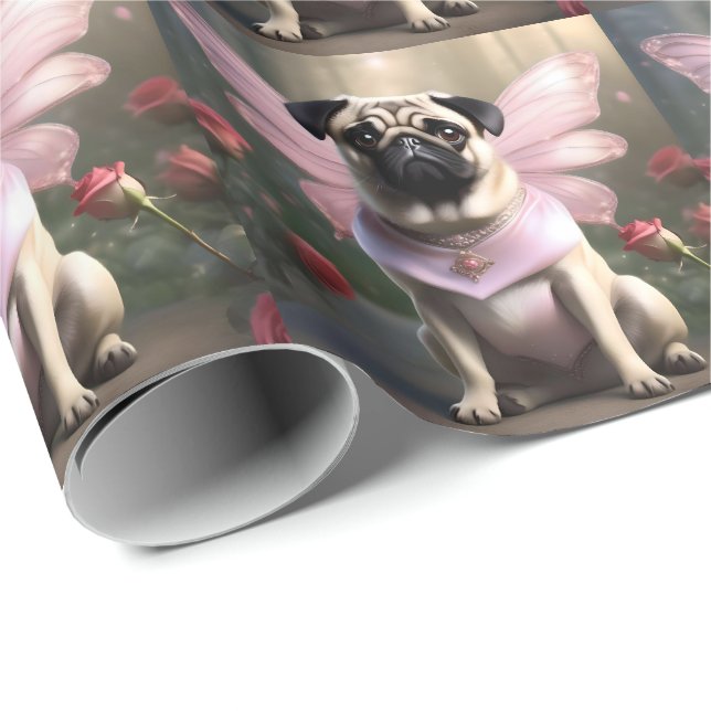 Papier Cadeau Drôle Carlin Fairy Princess, (Coin rond)
