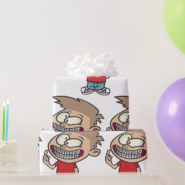 Papier Cadeau Drôle Cartoon Boy avec Braces Smile (Créateur téléchargé)