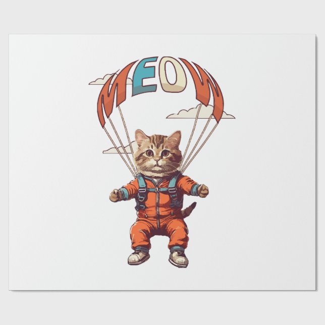 Papier Cadeau Drôle chat Skydiving (Plat)