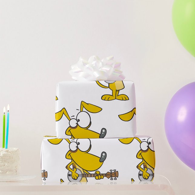 Papier Cadeau Drôle Chien Jouant Banjo Musique (Créateur téléchargé)