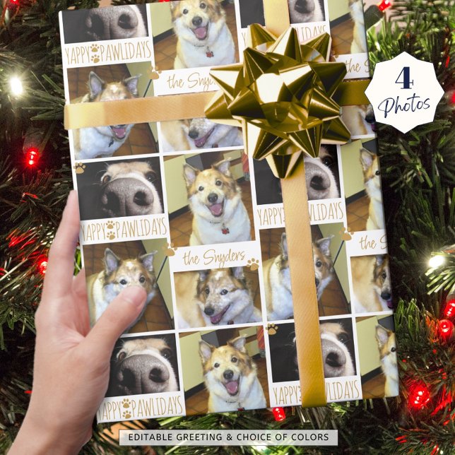 Papier Cadeau Drôle Chien YAPPY PAWLIDAYS 4 Photo personnalisée (Créateur téléchargé)