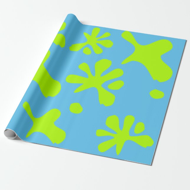 Papier Cadeau Drôle ciel bleu néon vert citron peindre éclabouss (Déroulé)