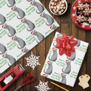 Papier Cadeau Drôle Coléreux Noël Chat Gris Fête Humour