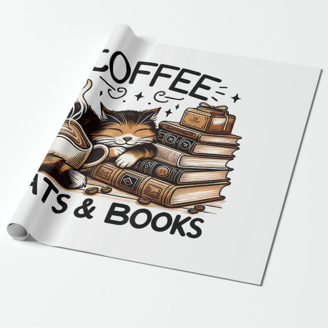 Papier Cadeau Drôle Cute Coffee Cats Livres Lover Idea Cadeau Fe (Déroulé)