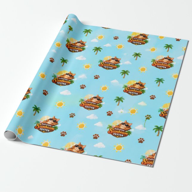 Papier cadeau drôle de chat d'été (Déroulé)
