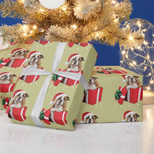 Papier Cadeau Drôle de chien bouledogue anglais arbre de Noël lu