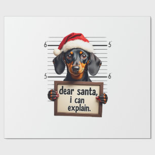 Papier Cadeau Drôle de Noël Dachshund Cher Père Noël Je peux exp