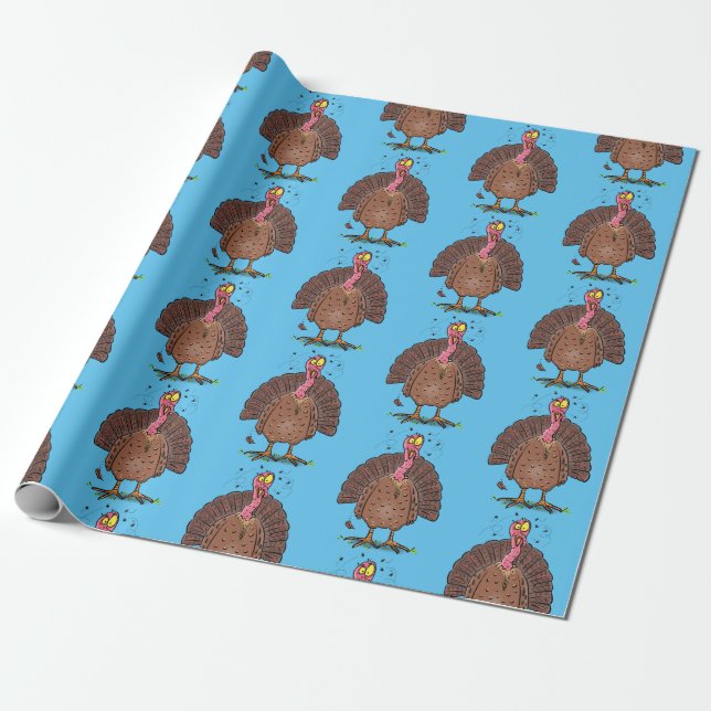 Papier Cadeau Drôle dinde marron de la ferme avec des mouches de (Déroulé)