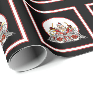 Papier Cadeau Drôle Drummer Père Noël Rock & Roll Christmas Musi