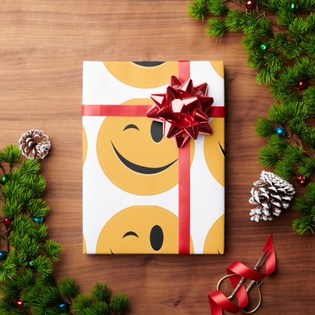 Papier Cadeau Drôle Emoji Wink Smile Rire Visage Jaune (Cadeau de vacances)