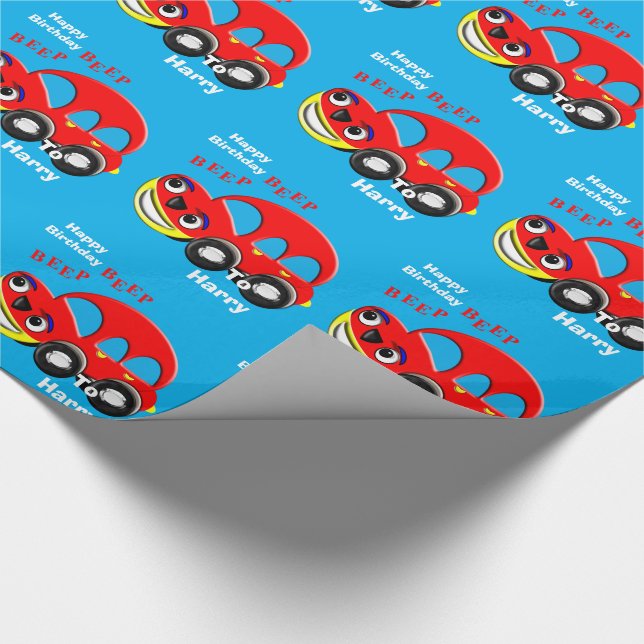 Papier Cadeau Drôle Enfants Cartoon Thème de voiture Personnalis (Coin)