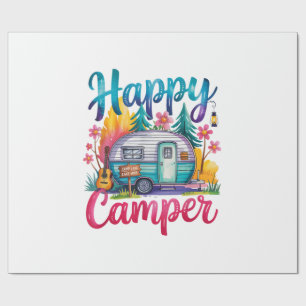 Papier Cadeau Drôle Happy Camper Équipement de Camping Remorque