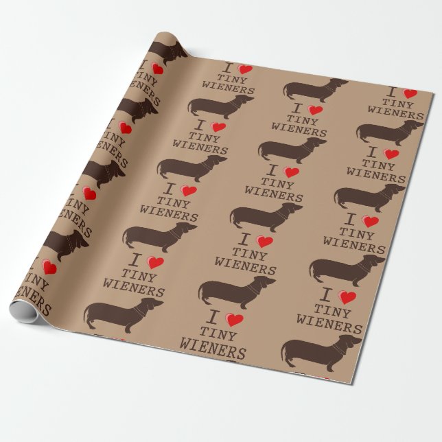 Papier Cadeau Drôle J'adore le teckel Wiener miniature (Déroulé)