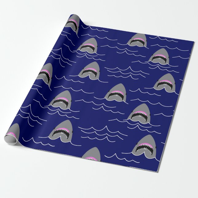 Papier Cadeau Drôle Jaws Cartoon Sharks Patterned (Déroulé)