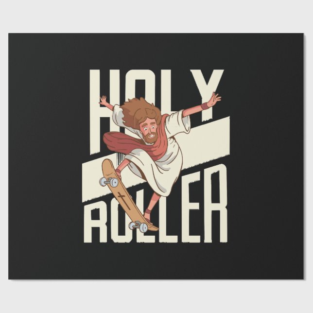 Papier Cadeau Drôle Jésus patin à roulettes Holy Roller (Plat)