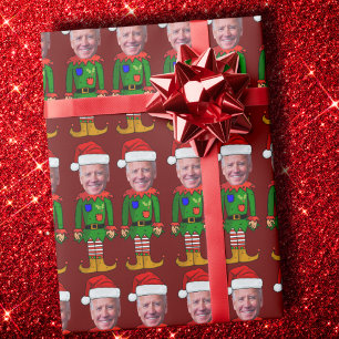 Papier Cadeau Drôle Joe Biden Elf Personnalisé Visage Noël