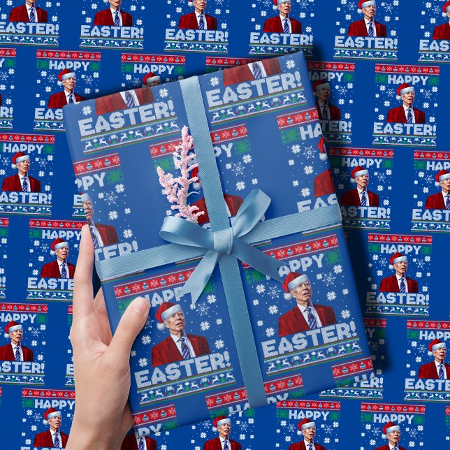 Papier Cadeau Drôle Joe Biden Joyeux Noël Pâques Bleu (Créateur téléchargé)